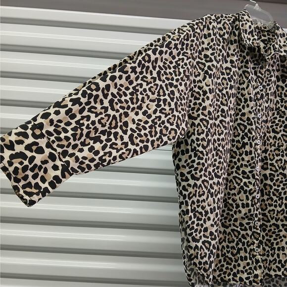 Anthropologie Maeve Cheetah Animal Print Shirt Women's Medium Button Front Top - Picture 7 of 10